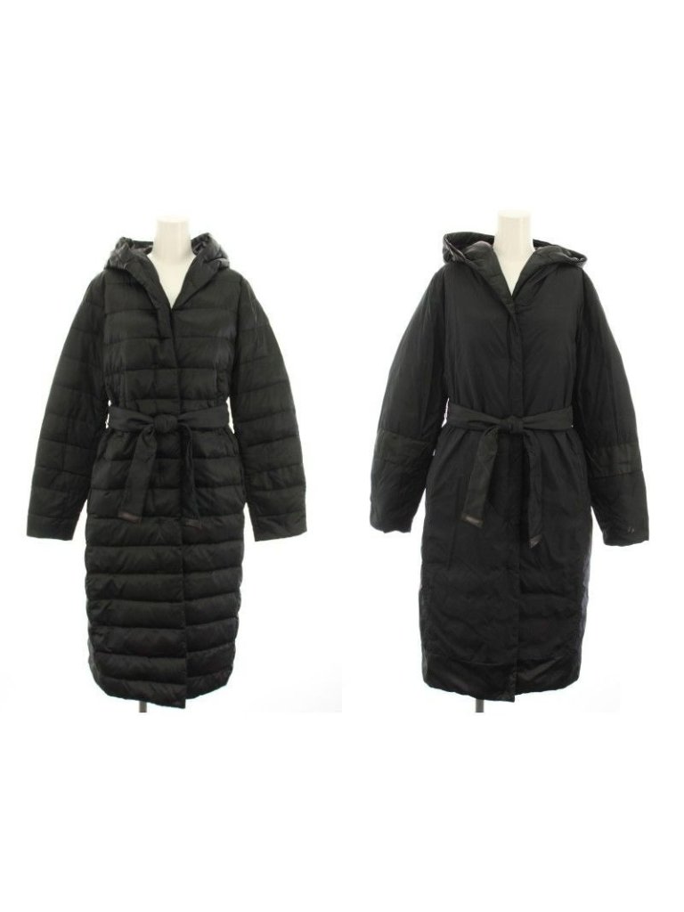 Max Mara S 'S Down Coat Reversible Hood With Ribbon Belt Black Yt